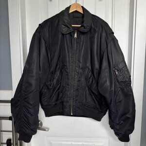 Black Vintage Collared Bomber Jacket